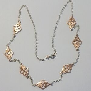 Dyadema 925 ITALY Two-Tone Filigree Necklace with Rose Gold Color Accents
